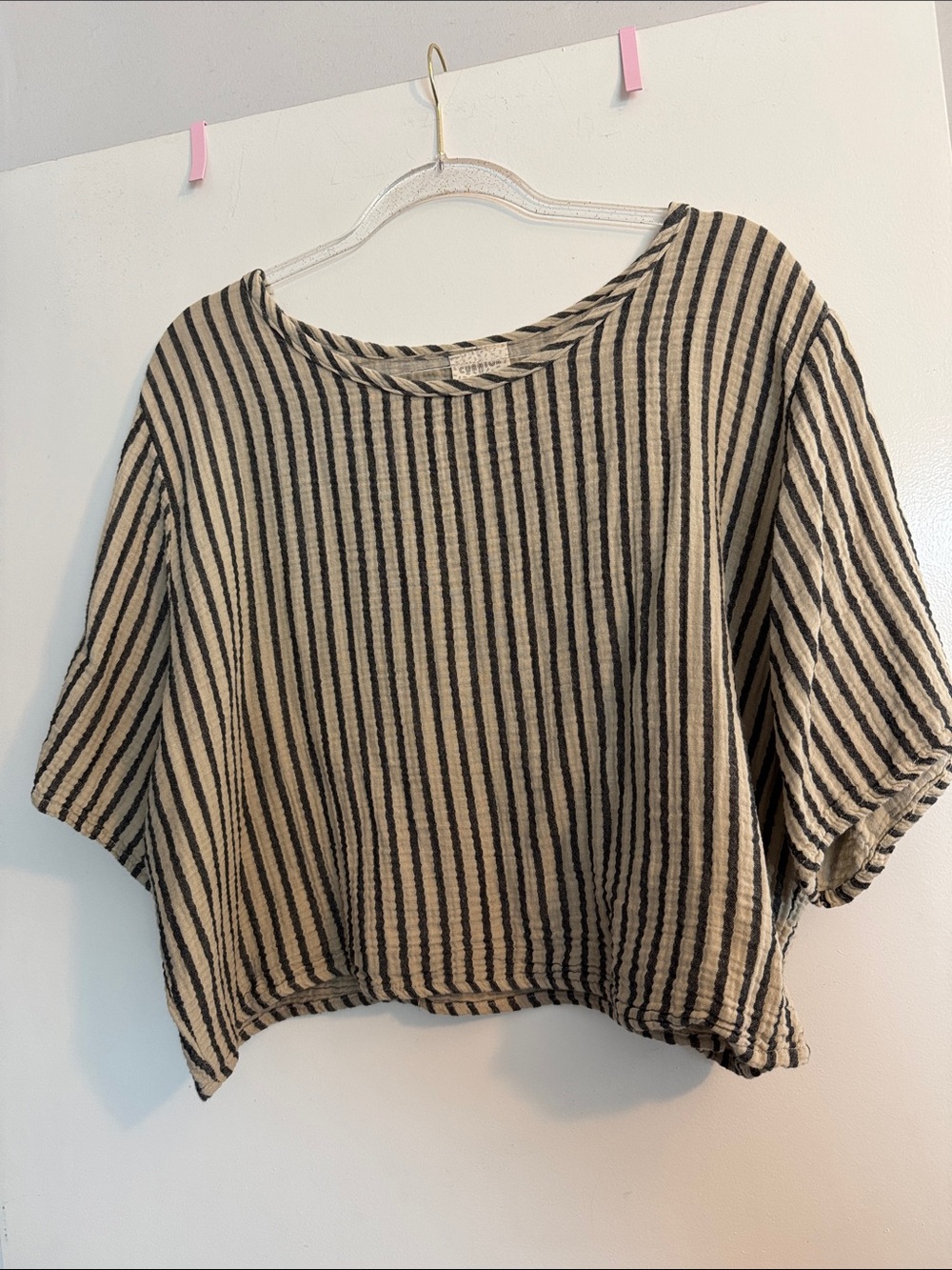 Striped Boxy Crop Top - Black and Cream